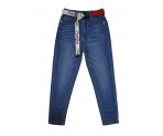 Модные джинсы модели МОМ (завышенная талия, объемная верхняя часть), из плотной джинсовой ткани, синего цвета, для девочек, арт. S21902.