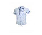 Белая блузка с отделкой синей тесьмой, с коротким рукавом, арт. 599492.