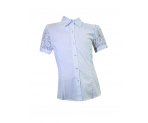 Белая блузка с короткими рукавами, с гипюровыми вставками, арт. 599621.