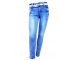 Голубые облегченные джинсы с ремнем, для девочек, арт. I32403.