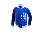 Модная джинсовая куртка-бомбер с принтом - звезды, арт. I33202-8.