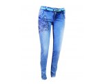 Зауженные джинсы-стрейч c ярким принтом для девочек, арт. 580433.
