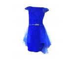 Синее платье с синей кожанной вставкой , с ремнем-шлейфом, арт. 8-618-2.
