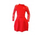 Красное платье с кружевными рукавами и спиной, арт. 560726.
